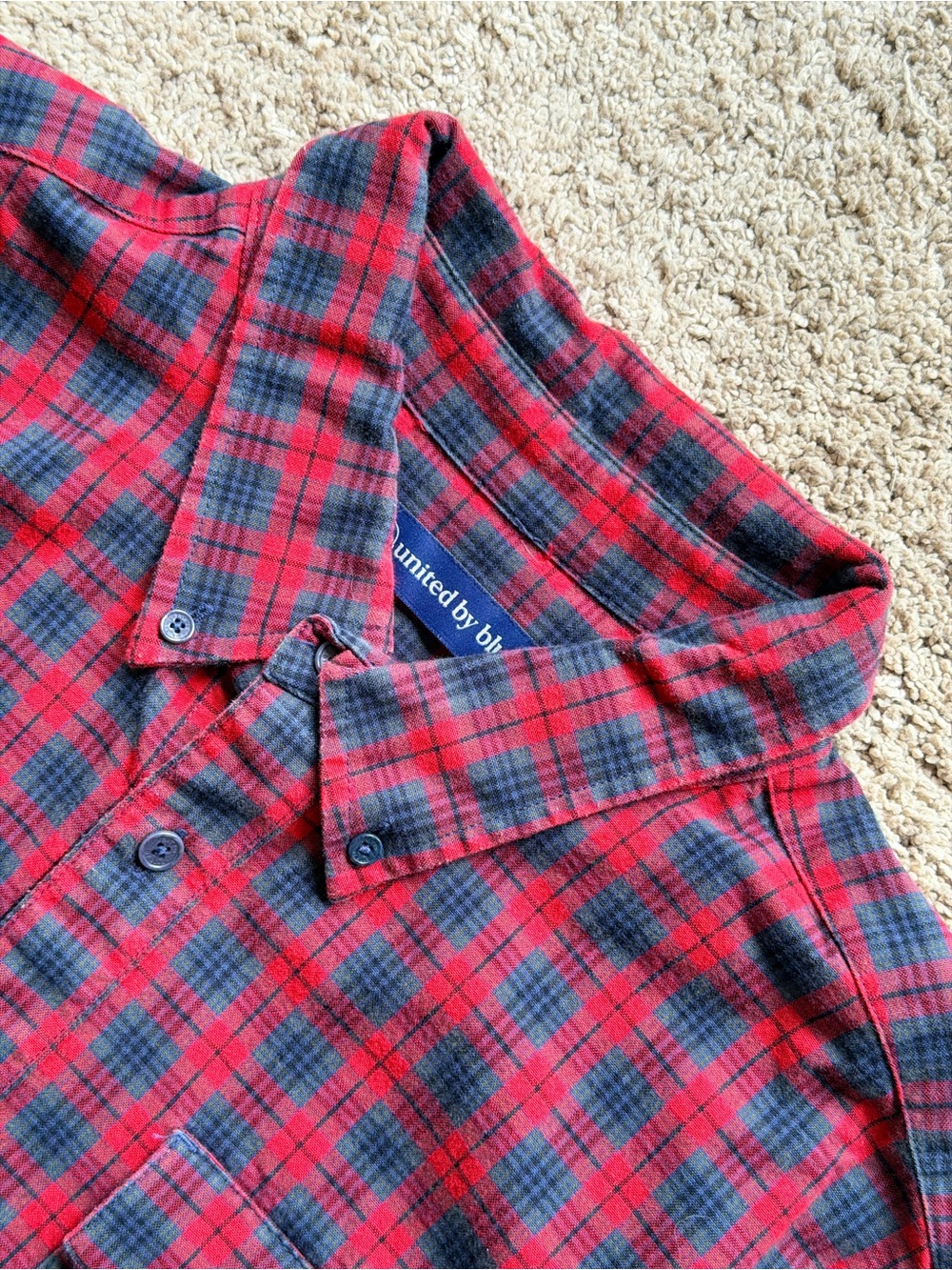 United By Blue Men's Red & Navy Plaid Button-Down Shirt Large